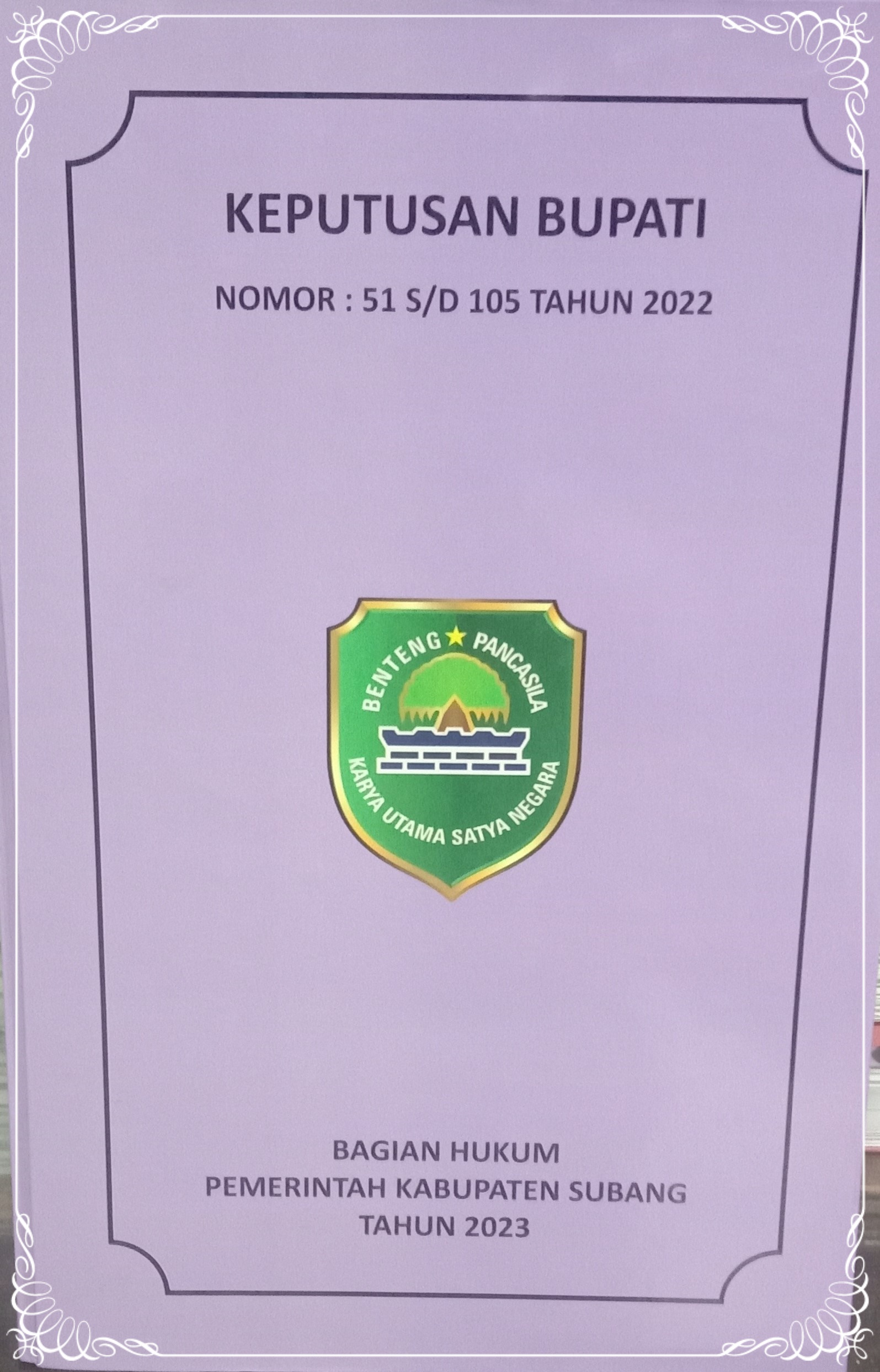KEPUTUSAN BUPATI SUBANG NOMOR : 51  S/D  105 TAHUN 2022