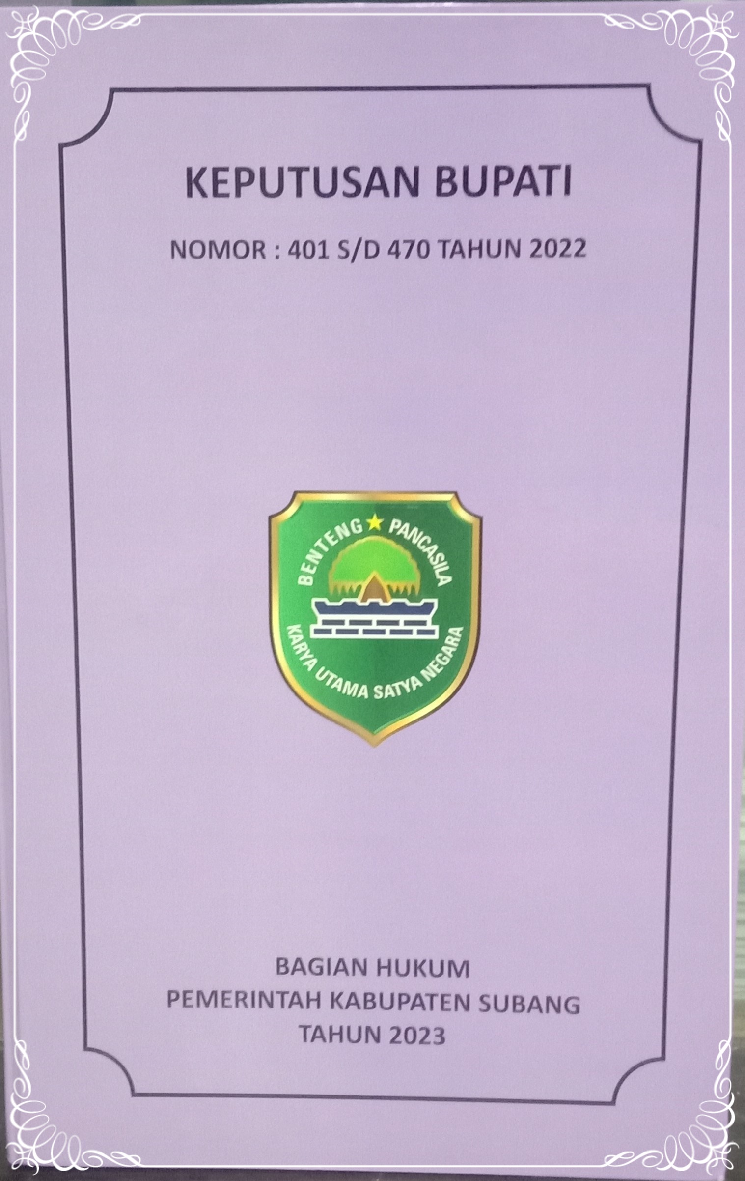 KEPUTUSAN BUPATI SUBANG NOMOR : 401 S/D 470 TAHUN 2022