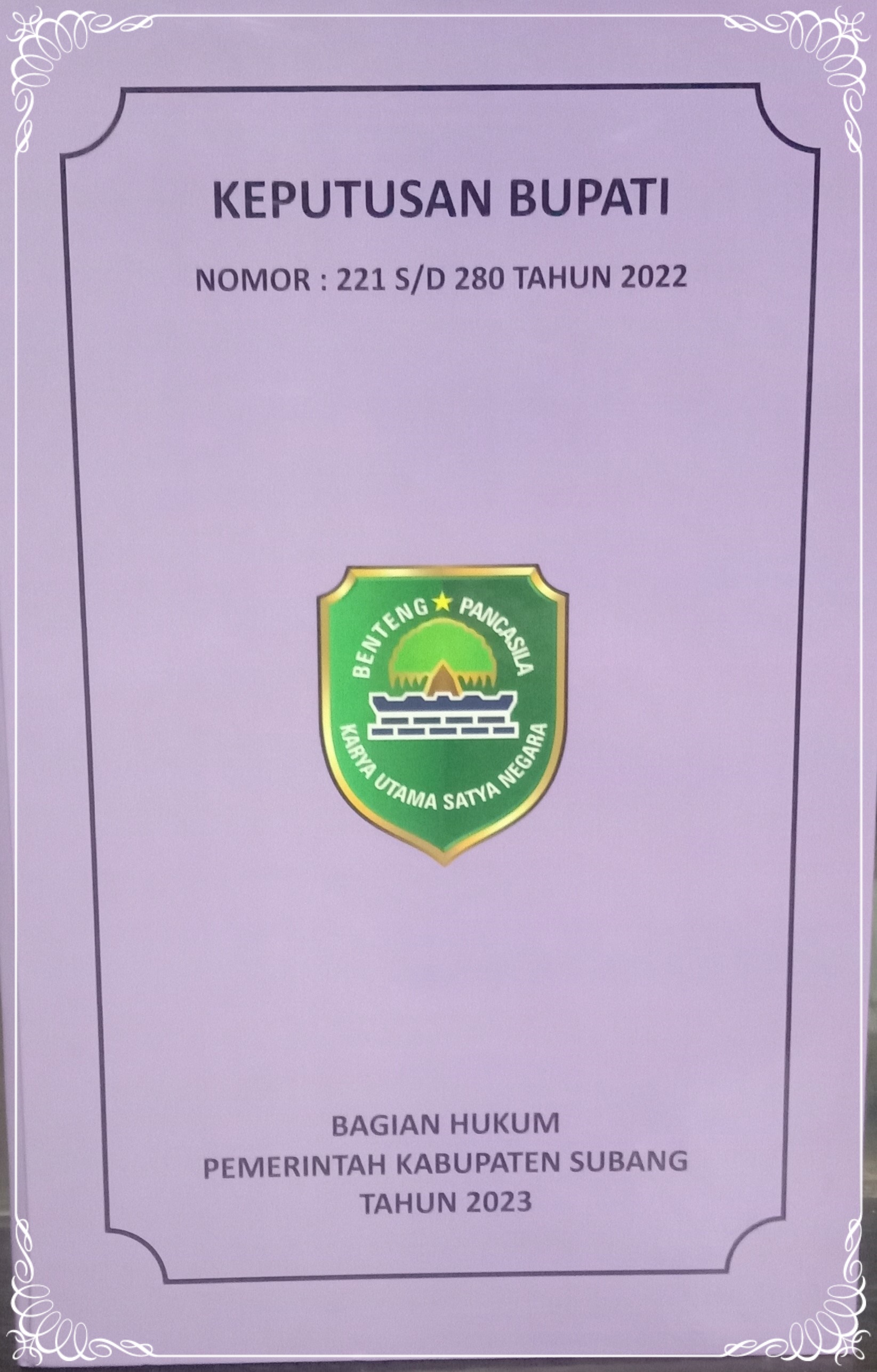 KEPUTUSAN BUPATI SUBANG NOMOR : 221 S/D 280 AHUN 2021